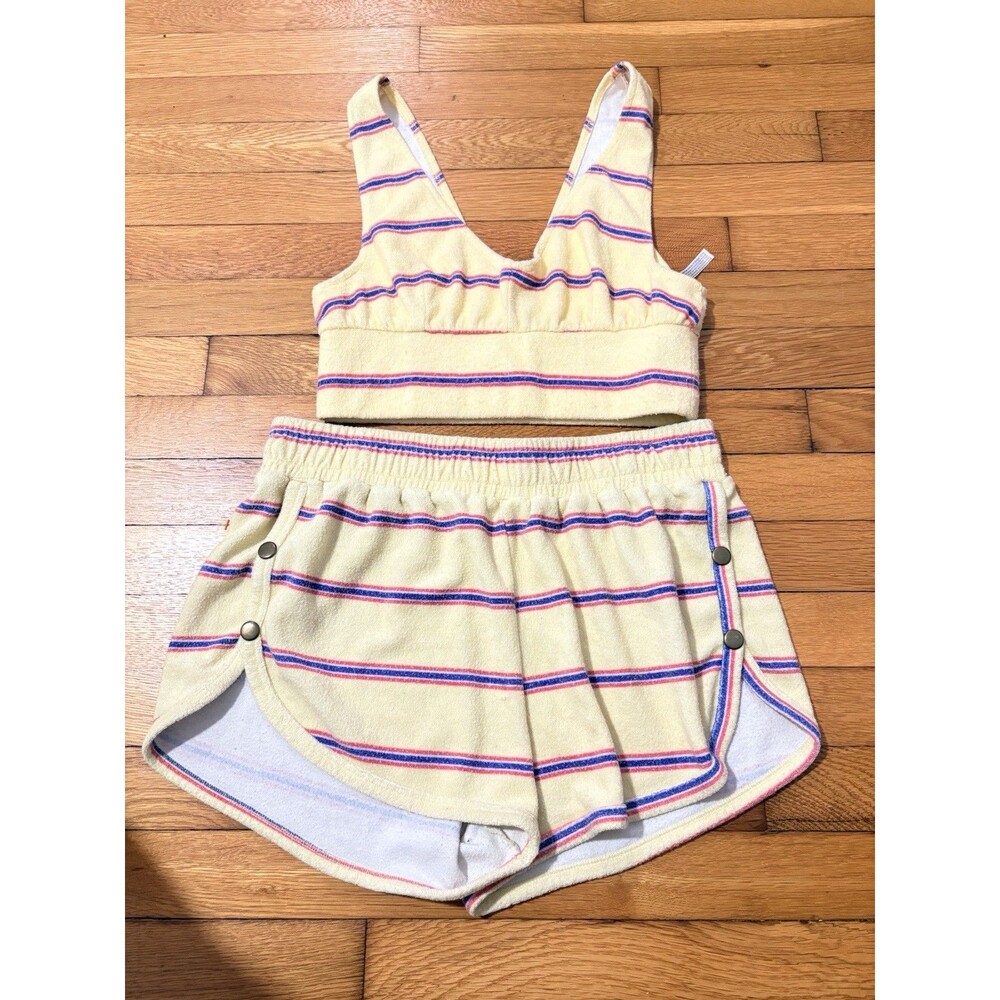 Out From Under Urban Outfitters Size S/M Crop Top Shorts Set Yellow Striped